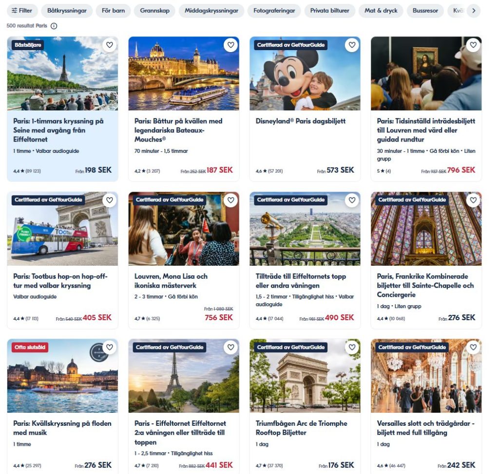 aktiviteter och sevärdheter i Paris