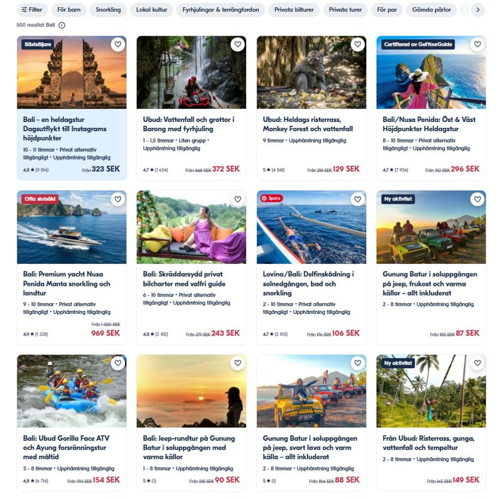GetYourGuide aktiviteter och sevärdheter på Bali